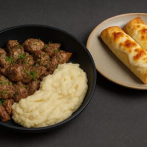 Ficatei de pui cu piure + clatite brasovene cu branza dulce si smantana